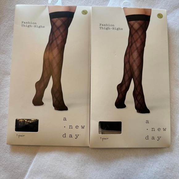 Accessories - A New Day black diamond pattern nylon & spandex thigh-highs. Size M/L